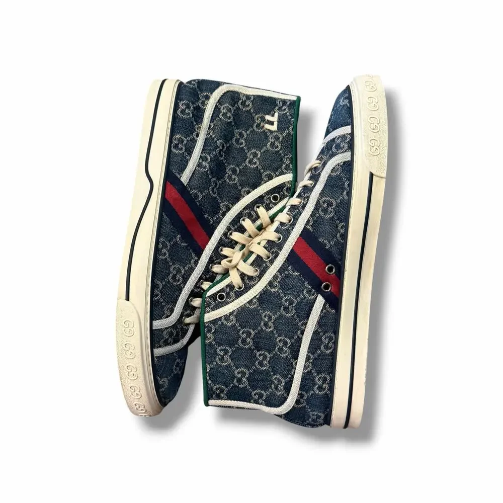 Gucci GG Tennis 1977 Denim High-Top Sneakers | Size 12G(13US)